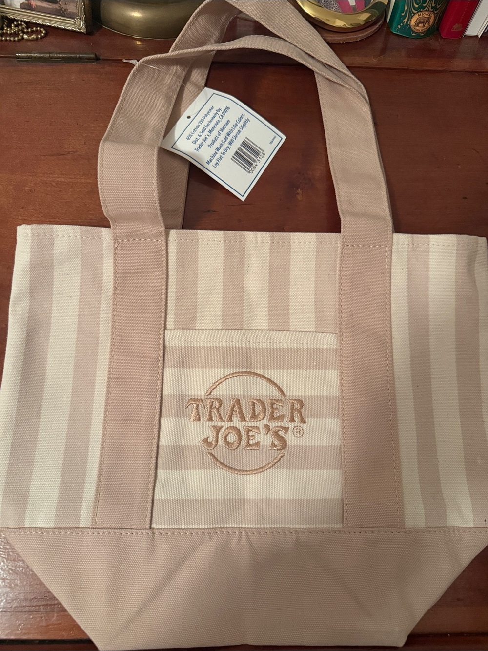 Trader Joe's Beige Striped Canvas Tote